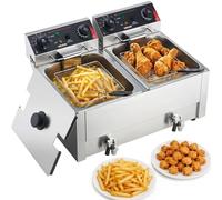 VEVOR Freidora Eléctrica Comercial 2 Tanques 14 L 5000 W, Freidora de Aceite de Acero Inoxidable con 2 Cestas, Temperatura y Tiempo Ajustables 60-200 °C para Aros de Cebolla, Pollo, Patatas Fritas