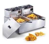 VEVOR Freidora Eléctrica Comercial 2 Tanques 12 L 5000 W Freidora Aceite de Acero Inoxidable con 2 Cestas para Freír Tapas Temperatura Ajustable 50-200 °C