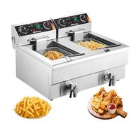 VEVOR Freidora Eléctrica Comercial 3000 W 2 Tanques 2 x 11 L, Freidora de Aceite de Acero Inoxidable con 2 Cestas para Freír Temperatura y Tiempo Ajustables, para Aros de Cebolla, Patatas Fritas