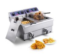 VEVOR Freidora Eléctrica Comercial 3000 W 2 Tanques 2 x 11 L, Freidora de Aceite de Acero Inoxidable con 2 Cestas para Freír Temperatura y Tiempo Ajustables, para Aros de Cebolla, Patatas Fritas