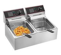 VEVOR Freidora Eléctrica Profesional con Termostato Automático Comercial 12 L 5,000 W, Freidora Eléctrica de Acero Inoxidable Doble Tanque con Calentamiento Rápido para Usos Comerciales