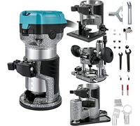 VEVOR Fresadora de cantos de madera con una sola mano, 33000 rpm, base fija, base de inclinación, base de inmersión, base offset, 3 pinzas de 6,35/6/8 mm, fresa de 6/8 mm, incluye guía de curva