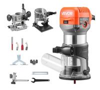 VEVOR Fresadora de Madera 1 HP 710 W, Rebajadora Eléctrica de 6 Velocidades Variables, Arranque Suave, con 3 Bases y Guía Paralela, Fresadora de Cantos para Carpintería, Bricolaje, con Cable