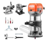 VEVOR Fresadora de Madera 1 HP 710 W, Rebajadora Eléctrica de 6 Velocidades Variables, Arranque Suave, con 3 Bases y Guía Paralela, Fresadora de Cantos para Carpintería, Bricolaje, con Cable