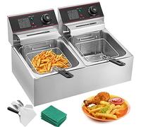 VEVOR Friggitrice Elettrica con Doppio Serbatoio in Acciaio Inossidabile 560 x 430 x 310 mm Friggitrice ad Olio 5000 W Friggitrice Elettrica con Coperchi Rimovibili 50 ~ 200?C Friggitrice per Friggere