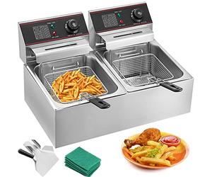 VEVOR Friggitrice Elettrica con Doppio Serbatoio in Acciaio Inossidabile 560 x 430 x 310 mm Friggitrice ad Olio 5000 W Friggitrice Elettrica con Coperchi Rimovibili 50 ~ 200?C Friggitrice per Friggere