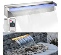 VEVOR Fuente de Cascada de Acero Inoxidable 45 x 11.4 x 7.8 CM Cascada de Agua de Acero Inoxidable Cascada Agua Acero Inoxidable con LED Fuente Fuente Rectangular con Leds para Piscina