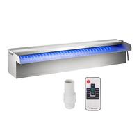 VEVOR Fuente Rectangular para Piscina Acero Inoxidable Cascadas para Piscinas 30 x 11,5 x 8 cm Fuente de Piscina Exterior Flujo de Agua con Tira LED de Colores de Jardín Patio Estanque