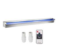 VEVOR Fuente Rectangular para Piscina Acero Inoxidable Cascadas para Piscinas 90 x 11,5 x 8 cm Fuente de Piscina Exterior Flujo de Agua con Tira LED de Colores de Jardín Patio Estanque