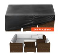 VEVOR Funda para Muebles de Patio, 420D, Resistente, Impermeable, para Mesa de Comedor y Sillas de Exterior, Grande, Cuadrada, con Ventilación para Todo Tipo de Clima, 188 x 188 x 71 cm, Negro