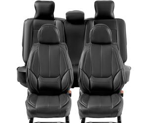 VEVOR Fundas de Asiento Universales para Asiento Delantero y Trasero, 13 Piezas de Funda de Asiento de Piel Sintética, Diseño Completamente Cerrado, Reposacabezas Desmontable y Compatible, Negro