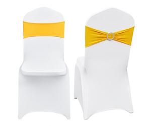 VEVOR Fundas para Sillas Plegables de Elastano Elástico, Fundas para Sillas Universales con Fajas para Sillas, Fundas Protectoras Lavables Extraíbles, para Bodas, Fiestas(50 Juegos Dorado y Blanco)