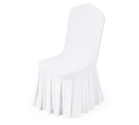 VEVOR Fundas Sillas de Comedor 30 Piezas, Funda para Sillones Elástica de Poliéster y Elastano, para Sillas de hasta 51 x 45 x 95 cm, Diseño de Falda, Tela Suave, para Fiestas, Banquetes, Blanco
