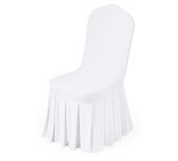 VEVOR Fundas Sillas de Comedor 30 Piezas, Funda para Sillones Elástica de Poliéster y Elastano, para Sillas de Hasta 51 x 45 x 95 cm, Diseño de Falda, Tela Suave, para Fiestas, Banquetes, Blanco