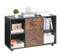 VEVOR Gabinete de Archivos de 2 Cajones Archivador Móvil de Madera con 4 Estantes Abiertos 100 x 40 x 66 cm Almacenamiento de Archivos Documentos con Ruedas para Casa, Oficina, Escuela, Negro