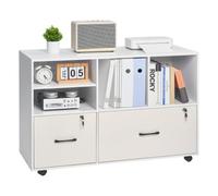 VEVOR Gabinete de Archivos de 2 Cajones Archivador Móvil de Madera con Estantes Abiertos 108 x 40 x 73,2 cm Almacenamiento de Archivos Documentos con Ruedas para Casa, Oficina, Escuela, Blanco