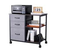 VEVOR Gabinete de Archivos de 3 Cajones de Tela y 2 Estantes Abiertos 75 x 40 x 68 cm Archivador Móvil con Ruedas Estructura Metálica para Documentos Tamaño Carta, A4 para Hogar, Oficina, Negro
