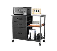 VEVOR Gabinete de Archivos de 3 Cajones de Tela y 2 Estantes Abiertos 75 x 40 x 68 cm Archivador Móvil con Ruedas Estructura Metálica para Documentos Tamaño Carta, A4 para Hogar, Oficina, Negro