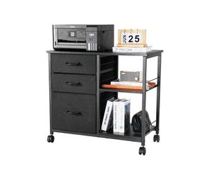 VEVOR Gabinete de Archivos de 3 Cajones de Tela y 2 Estantes Abiertos 75 x 40 x 68 cm Archivador Móvil con Ruedas Estructura Metálica para Documentos Tamaño Carta, A4 para Hogar, Oficina, Negro