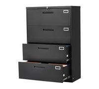 VEVOR Gabinete de Archivos Metálico de 4 Cajones Organizador Vertical con Cerradura y Barra Ajustable para Colgar Archivador de Escritorio Apto para Tamaño Carta, A4, para Hogar, Oficina, Negro