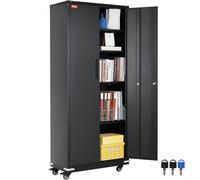 VEVOR Gabinete de metal con ruedas, gabinete con cerradura de 190,5 cm con 4 estantes ajustables y 2 puertas magnéticas, capacidad de 90,7 kg por estante, gabinete de metal con 3 llaves, negro