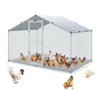 VEVOR Gallinero de Metal para Exterior, 200x300x200 cm, Gran Corral para Pollos, Lona Impermeable, Techo Puntiagudo, Puerta Doble, Malla de Alambre, Parque para Gansos, Patos, Conejos, Mascotas, Plata