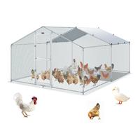 VEVOR Gallinero de Metal para Exterior, 400x300x200 cm, Gran Corral para Pollos, Lona Impermeable, Techo Puntiagudo, Puerta Doble, Malla de Alambre, Parque para Gansos, Patos, Conejos, Mascotas, Plata