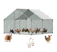 VEVOR Gallinero Metálico 3 x 3 x 2 m, Recinto Gallinero con Cubierta Impermeable y Estructura Resistente, Jaula para Aves de Corral con Techo a Dos Aguas, para Uso en Exteriores, Jardines, Granjas