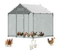 VEVOR Gallinero para Exterior de 2 x 2 x 2 m Corral para Gallinas Pollos, Techo a Dos Aguas, Cubierta Impermeable, Puerta con Cerrojo, Acero Galvanizado, Jaula de Malla para Patos Conejos Campo Granja