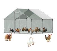 VEVOR Gallinero para Exterior Grande de 3 x 3 x 2 m, Caseta para Gallinas con Techo a Dos Aguas, Cubierta Impermeable, Marco de Acero Galvanizado, Corral de Malla para Pollos Conejos Patos en Granja