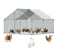 VEVOR Gallinero para Exterior Grande de 3 x 3 x 2 m, Caseta para Gallinas con Techo a Dos Aguas, Cubierta Impermeable, Marco de Acero Galvanizado, Corral de Malla para Pollos Conejos Patos en Granja
