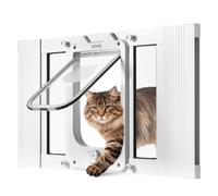 VEVOR Gatera para Gatitos para Ventana Ajustable de 58,4-71,1 cm Puerta para Gato 4 Modos de Cierre Marco de Aluminio y Cristal de Alta Transparencia Cierre Magnético para Mascotas Pequeñas, Blanco