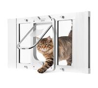 VEVOR Gatera para Gatitos para Ventana Ajustable de 68,6-81,3 cm Puerta para Gato 4 Modos de Cierre Marco de Aluminio y Cristal de Alta Transparencia Cierre Magnético para Mascotas Pequeñas, Blanco