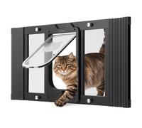 VEVOR Gatera para Gatitos para Ventana Ajustable de 68,6-81,3 cm Puerta para Gato 4 Modos de Cierre Marco de Aluminio y Cristal de Alta Transparencia Cierre Magnético para Mascotas Pequeñas, Negro