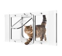 VEVOR Gatera para Gatitos para Ventana Ajustable de 78,7-91,4 cm Puerta para Gato 4 Modos de Cierre Marco de Aluminio y Cristal de Alta Transparencia Cierre Magnético para Mascotas Pequeñas, Blanco
