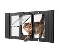 VEVOR Gatera para Gatitos para Ventana Ajustable de 78,7-91,4 cm Puerta para Gato 4 Modos de Cierre Marco de Aluminio y Cristal de Alta Transparencia Cierre Magnético para Mascotas Pequeñas, Negro