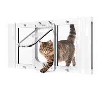 VEVOR Gatera para Gatitos para Ventana Ajustable de 78,7-91,4 cm Puerta para Gato 4 Modos de Cierre Marco de Aluminio y Cristal de Alta Transparencia Cierre Magnético para Mascotas Pequeñas, Blanco