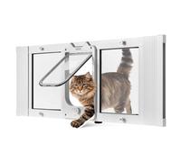 VEVOR Gatera para Gatitos para Ventana Ajustable de 88,9-101,6 cm Puerta para Gato 4 Modos de Cierre Marco de Aluminio y Cristal de Alta Transparencia Cierre Magnético para Mascotas Pequeñas, Blanco