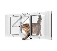 VEVOR Gatera para Gatitos para Ventana Ajustable de 88,9-101,6 cm Puerta para Gato 4 Modos de Cierre Marco de Aluminio y Cristal de Alta Transparencia Cierre Magnético para Mascotas Pequeñas, Blanco
