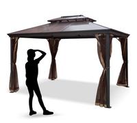 VEVOR Gazebo Pabellón Exterior Jardín, Carpa Solar con Mosquitera de Patio, Acero de 3 m x 3,6 m, Carpa Exterior Marrón, Carpa Cenador Marco de Aluminio, Cenador con Techo al Aire Libre