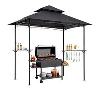 VEVOR Gazebo para Barbacoa, Refugio de Acero para Barbacoa con Recubrimiento en Polvo 243 x 150 x 250 cm con Techo de 2 Niveles, 2 Estantes Laterales y 8 Ganchos para Patio, Jardín, Exterior