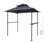 VEVOR Gazebo para Barbacoa, Refugio de Acero para Barbacoa con Recubrimiento en Polvo 243 x 150 x 250 cm con Techo de 2 Niveles, 2 Estantes Laterales y 8 Ganchos para Patio, Jardín, Exterior