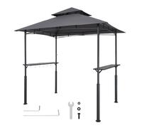 VEVOR Gazebo para Barbacoa, Refugio Reforzado de Acero para Barbacoa con Recubrimiento en Polvo 243 x 150 x 250 cm con Techo de 2 Niveles, 2 Estantes Laterales y 8 Ganchos para Patio, Jardín