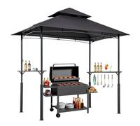 VEVOR Gazebo para Barbacoa, Refugio Reforzado de Acero para Barbacoa con Recubrimiento en Polvo 243 x 150 x 250 cm con Techo de 2 Niveles, 2 Estantes Laterales y 8 Ganchos para Patio, Jardín