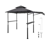 VEVOR Gazebo para Barbacoa, Refugio Reforzado para Barbacoa con Recubrimiento en Polvo 243 x 150 x 250 cm con Techo de 2 Niveles, 2 Estantes Laterales, Ganchos y Toldo Adicional para Patio, Jardín