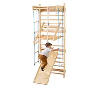 VEVOR Gimnasio de Pared con Escalera Sueca, 8 en 1 Kit de Escalada 15 Niveles con Barras de Pared, Escalera de Pared, Tobogán, Barra de Dominadas, Anillas de Gimnasio, Columpio y Escalera de Cuerda