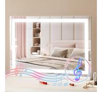 VEVOR Gran Espejo de Maquillaje Iluminado con Tres Modos de Iluminación Color, LED Luces, Aumento de 5X, Bluetooth, USB, Control Táctil Inteligente, Montaje en Pared a Escritorio, 800 x 120 x 572 mm