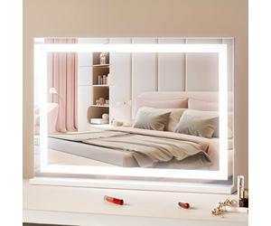 VEVOR Gran Espejo de Maquillaje Iluminado con Tres Modos de Iluminación de Color, LED Luces, Aumento de 5X, Puerto USB, Control Táctil Inteligente, Montaje en Pared de Escritorio, 800 x 120 x 572 mm