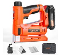VEVOR Grapadora Eléctrica Inalámbrica 2 en 1, Calibre 18, 15 mm, con 1000 Grapas y 1000 Clavos, Agarre de Goma Antideslizante y Cargador, Ideal para Proyectos de Carpintería y Bricolaje, Naranja