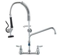 VEVOR Grifo Comercial con Pulverizador de Preenjuague, 63,5 cm de Altura, 20,32 cm de Centro, Caño Oscilante, Grifo para Fregadero de Cocina de Montaje en Pared, Dispositivo Construido en Latón